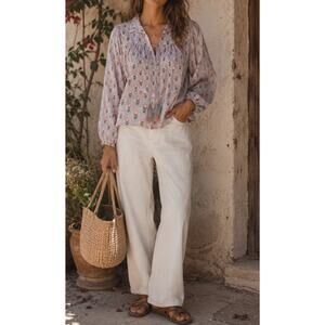 Marea Liz Joy Georgia Cotton Floral Peasant Blouse Boho Cottagecore Small
